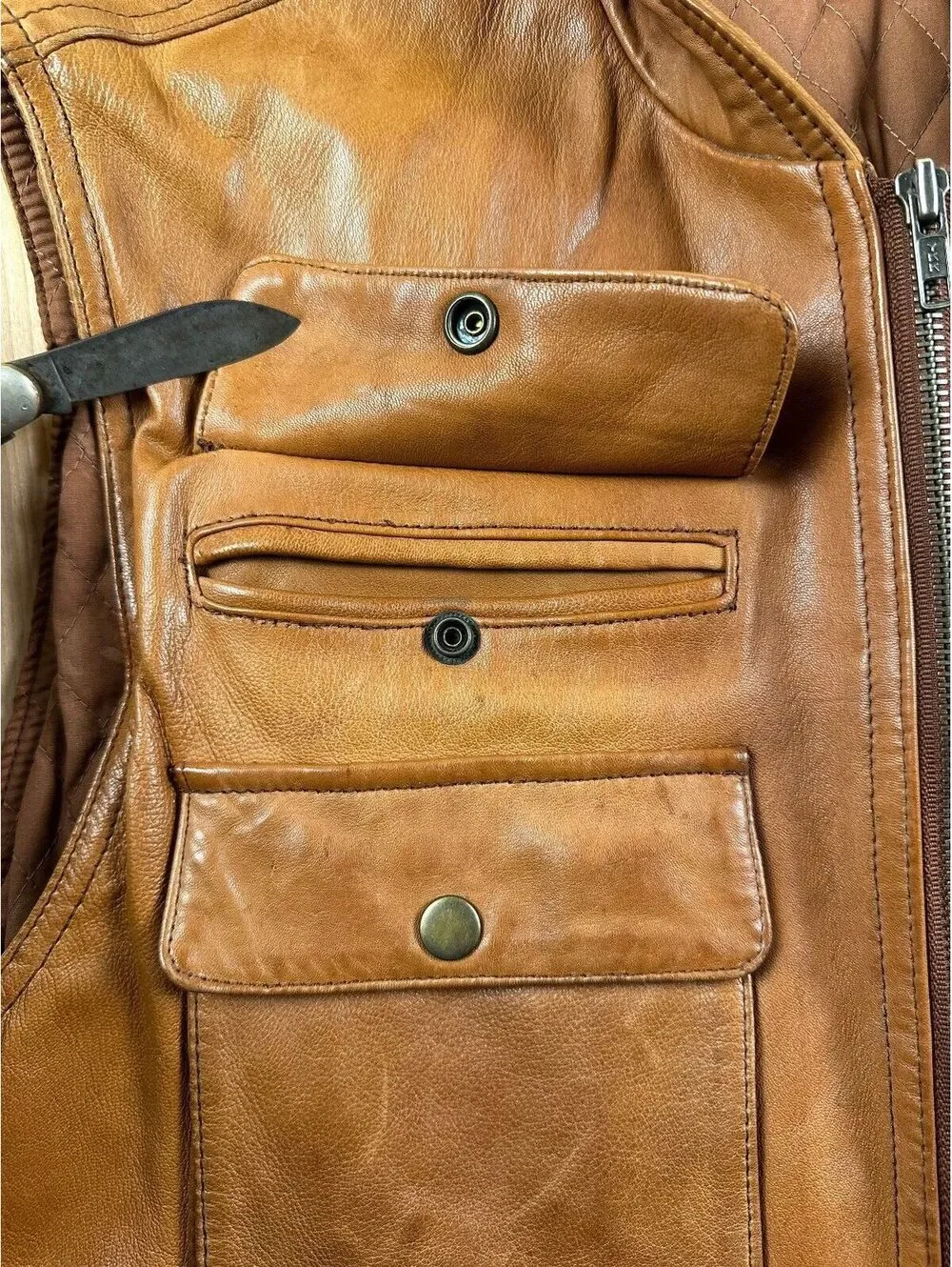 Vintage 80s Banana Republic Leather Safari Vest large utility pockets lined